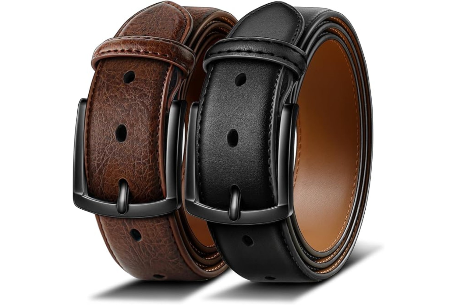 Men Belt 2Pack-Leather Belt 7Holes Comfortable 