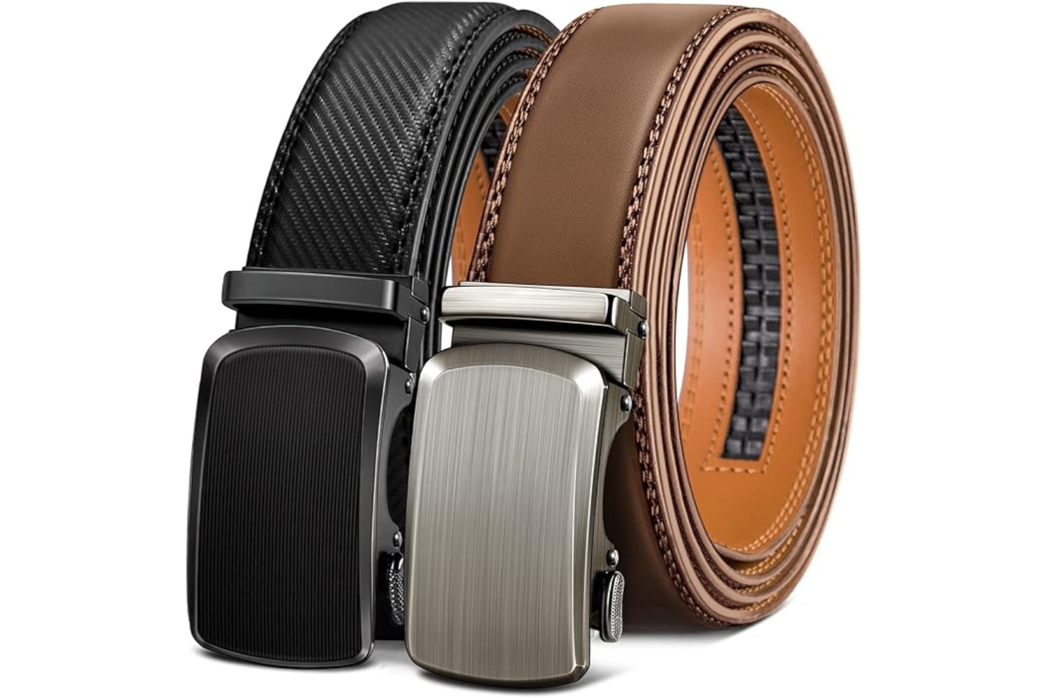 Men Belts 2 Pack,Ratchet Sliding Belt Adjustable