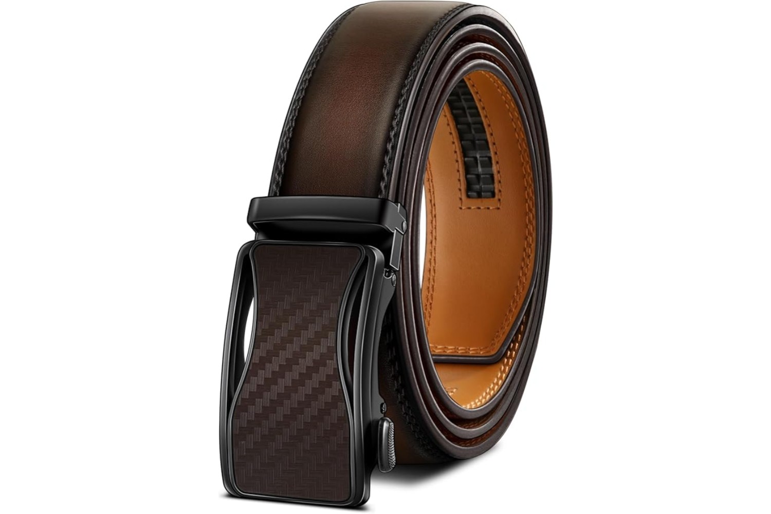 Mens Ratchet Belt,Leather Adjustable Slide Belt